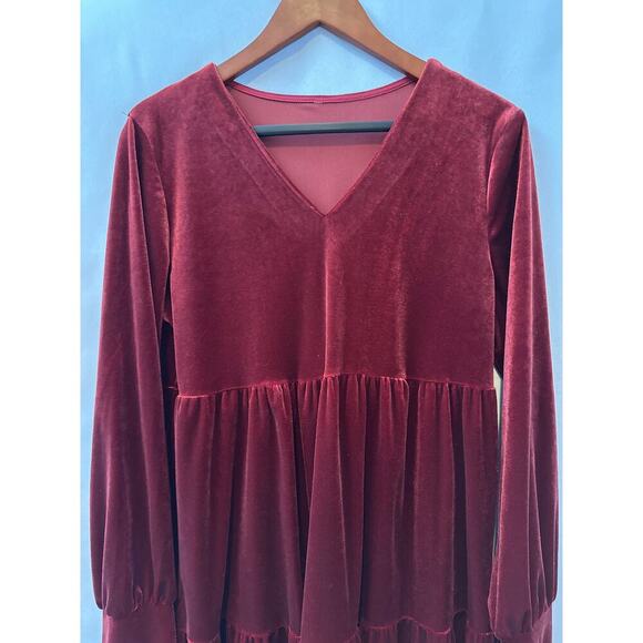 J Forks Designs 3 Tiered Burgundy Velour Dress Sz XL - Picture 2 of 5